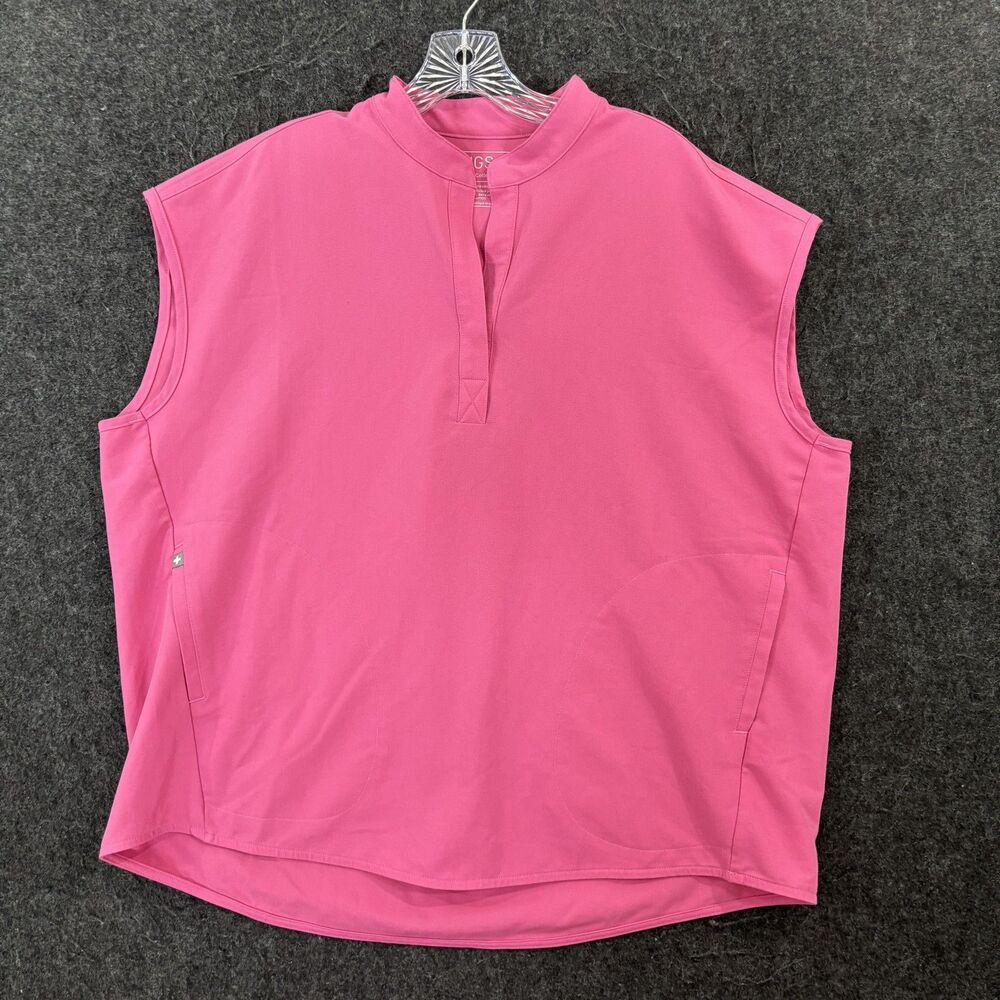 FIGS Rafaela Scrub Top Women's Large Pink Sleeveless Tunic Stretch Pockets